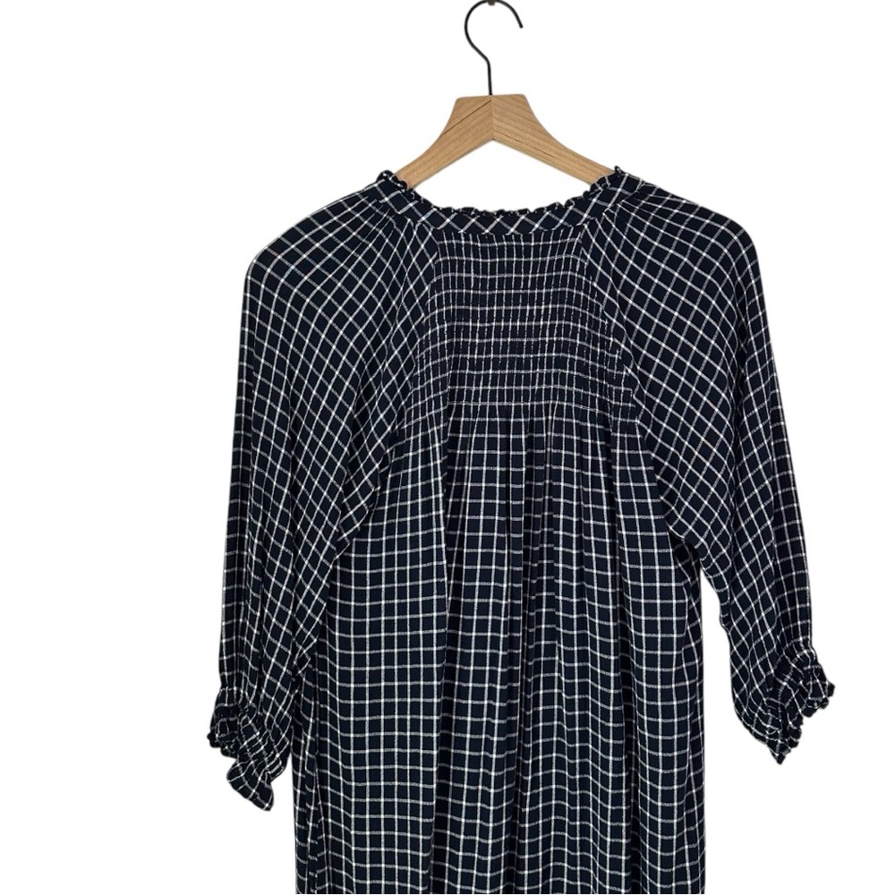 Anthropologie Maeve Sara‎ Smocked Shirt Dress Navy Blue Plaid Button Down XS - Picture 5 of 13